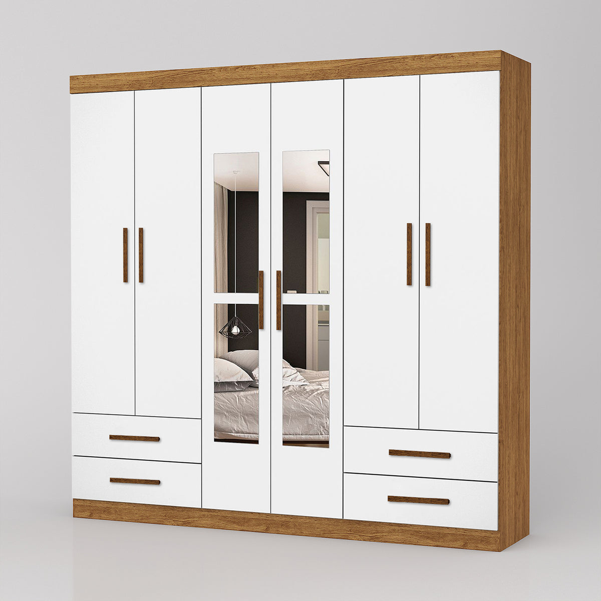 GUARDA ROUPA HERCULES 6PTS COM ESPELHO GOLD - BRANCO