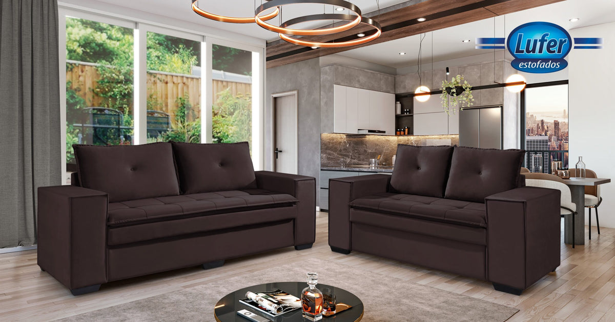 SOFA 2 E 3 LUGARES AIMORES - 2078 MARROM