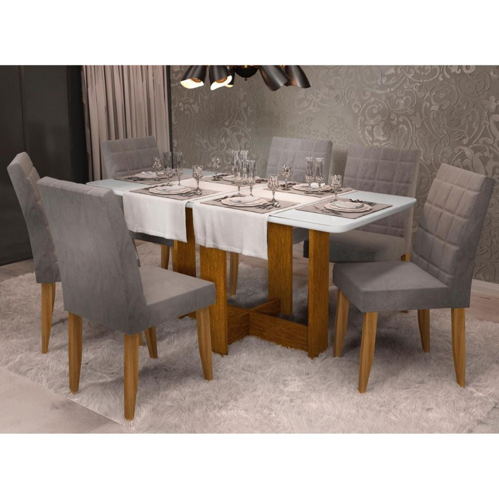Conjunto Sala De Jantar Castelão 1,60m Com 6 Cadeiras Bege