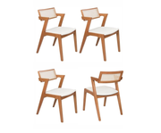 Kit 4 Cadeiras Maciça C/ Rattan Verona – Linho/ Off