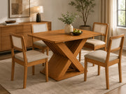 MESA GRAVIOLA RETANGULAR + 4 CAD GARDENIA CANELA/L.AREIA