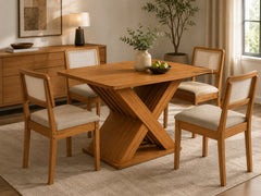MESA GRAVIOLA RETANGULAR + 4 CAD GARDENIA CANELA/L.AREIA