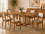 MESA ANTONELA RETANGULAR + 6 CAD GARDENI CANELA/L.AREIRA