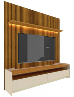 Painel Nobre Ripado 185 Com Led Naturale + Rack Sublime Off/White Naturale