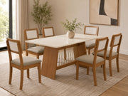 MESA DAMIANA RETANGULAR VIDRO + 6 CAD GARDENIA CANELA/L.AREIA