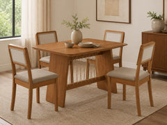 MESA DAMIANA RETANGULAR+4 CAD GARDENIA CANELA/L.AREIA