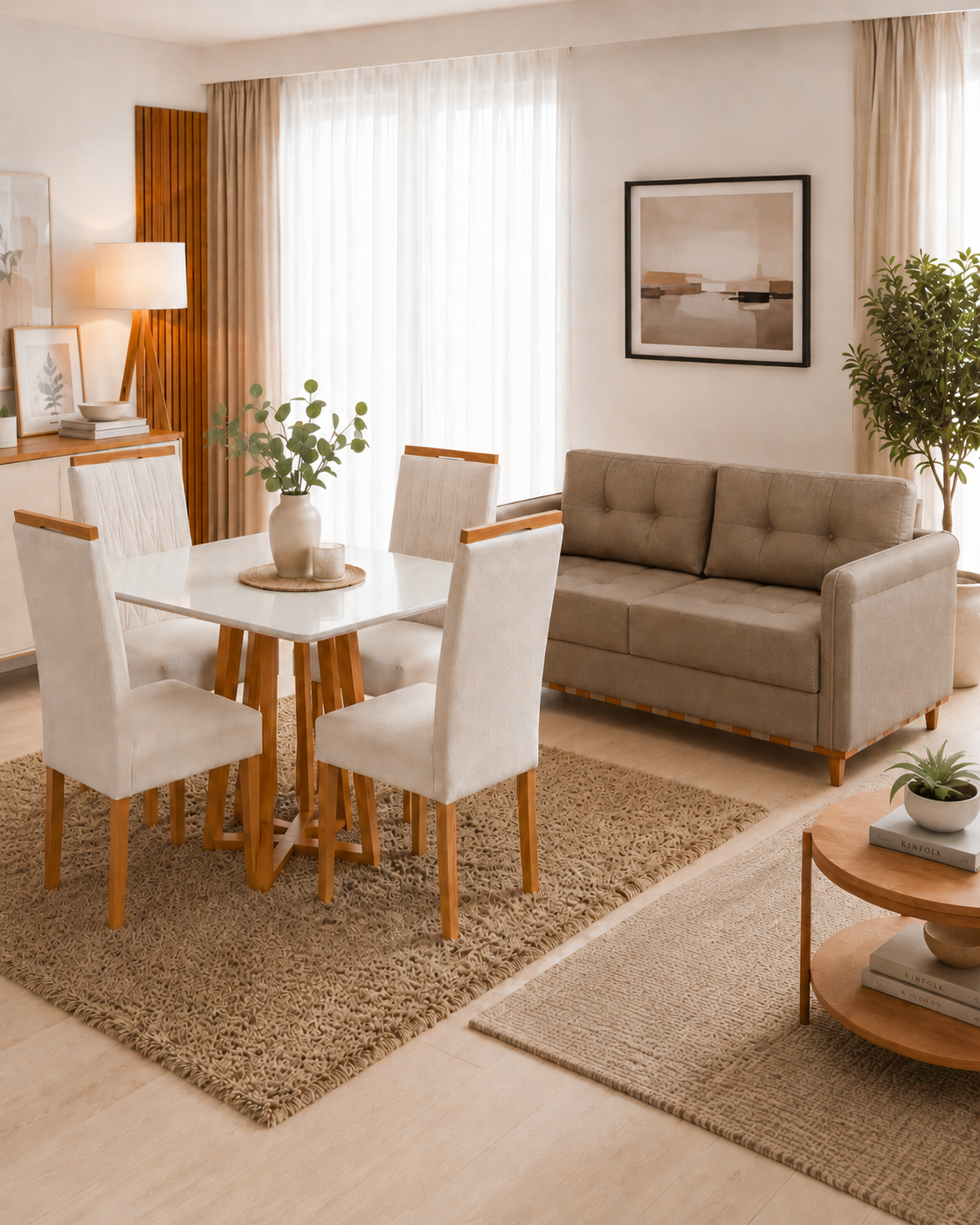 COMBO: MESA BALI VIDRO C/4 CAD MAIA + SOFA PORTO SEGURO