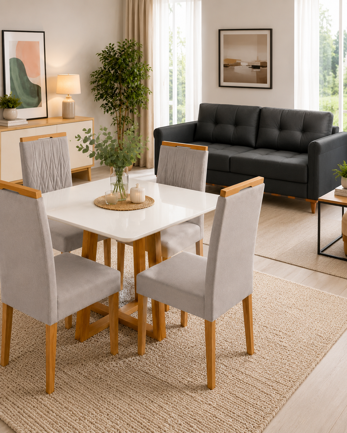 COMBO: MESA BALI VIDRO C/4 CAD MAIA + SOFA PORTO SEGURO