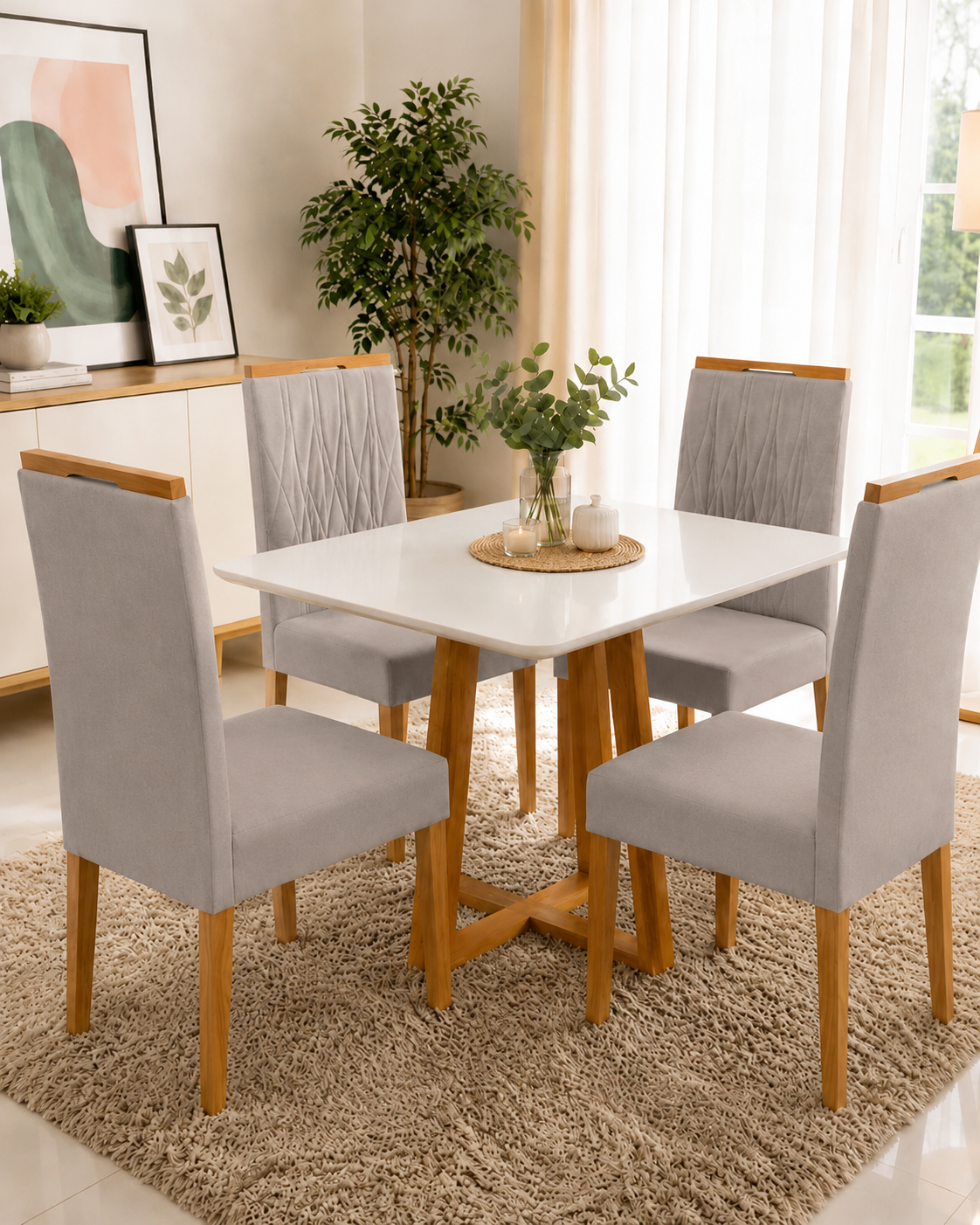 COMBO: MESA BALI VIDRO C/4 CAD MAIA + SOFA PORTO SEGURO