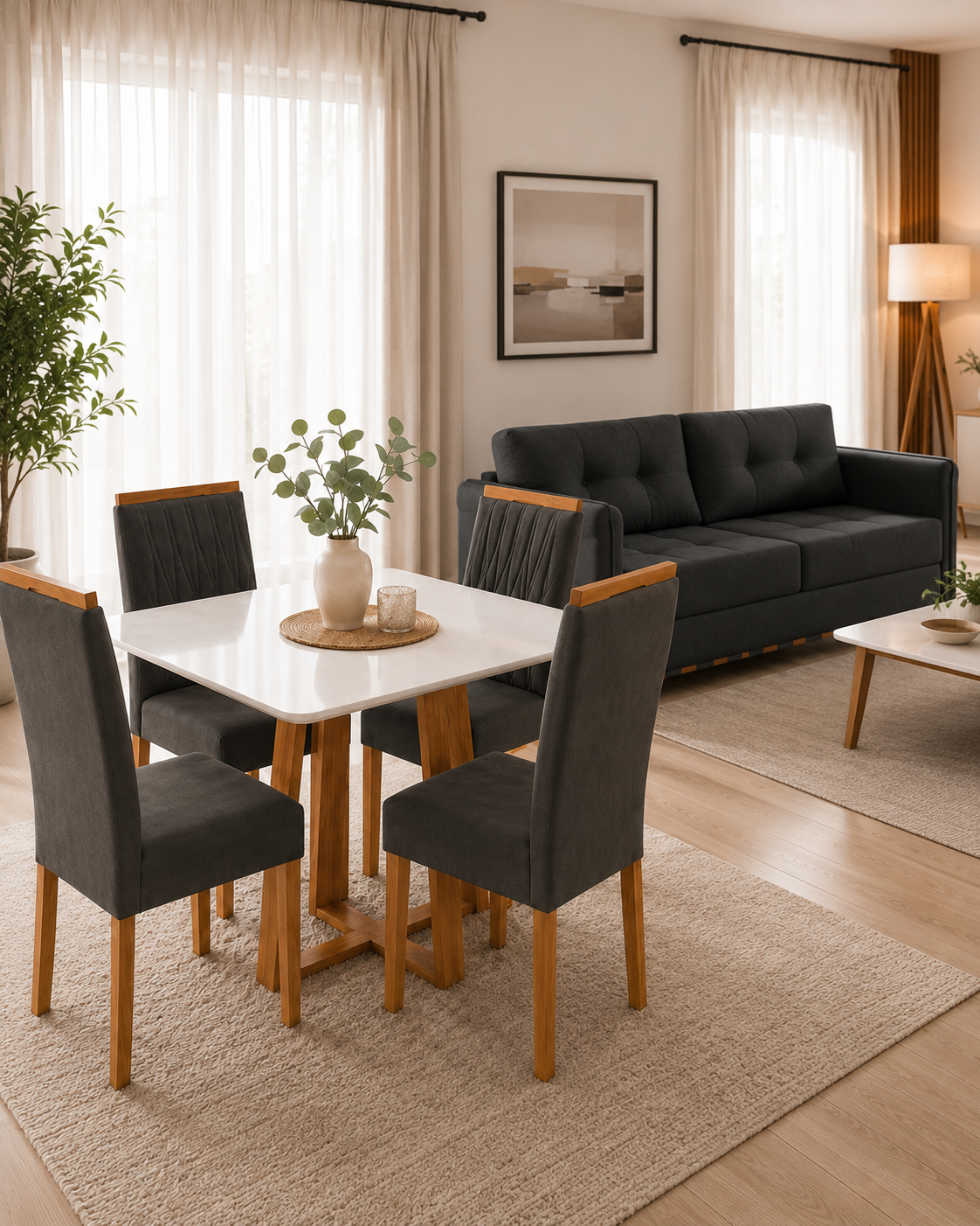 COMBO: MESA BALI VIDRO C/4 CAD MAIA + SOFA PORTO SEGURO