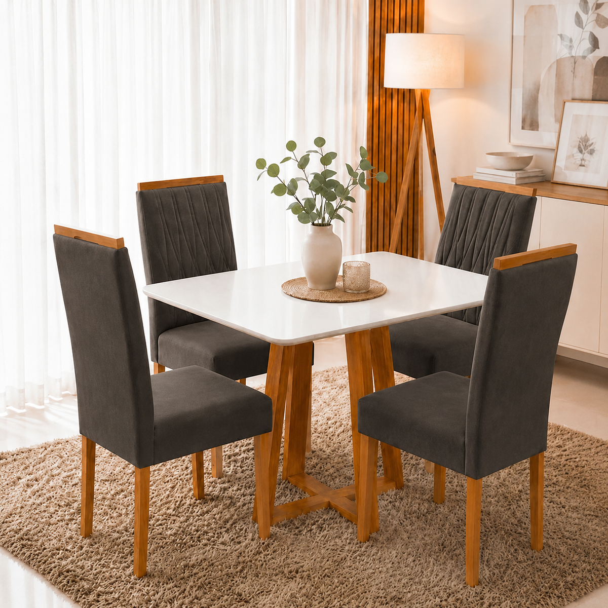 COMBO: MESA BALI VIDRO C/4 CAD MAIA + SOFA PORTO SEGURO