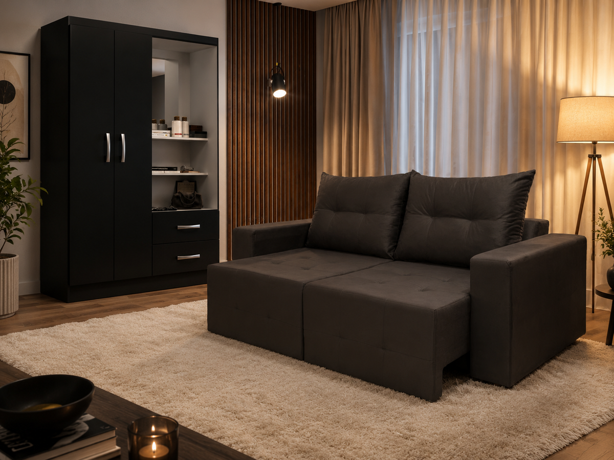 COMBO: GUARDA ROUPA CAPELINHA 2P E 2GV + SOFA HAVAI