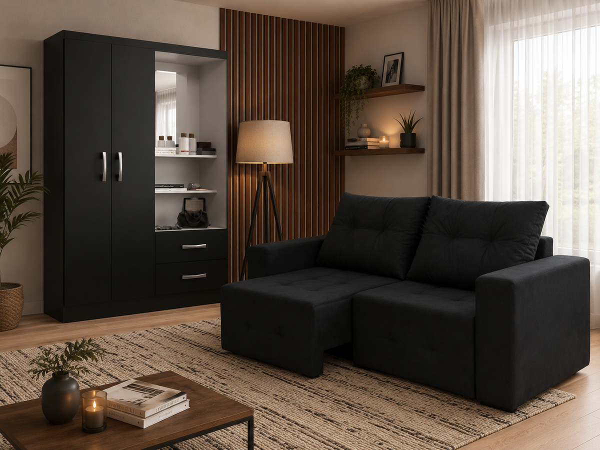 COMBO: GUARDA ROUPA CAPELINHA 2P E 2GV + SOFA HAVAI