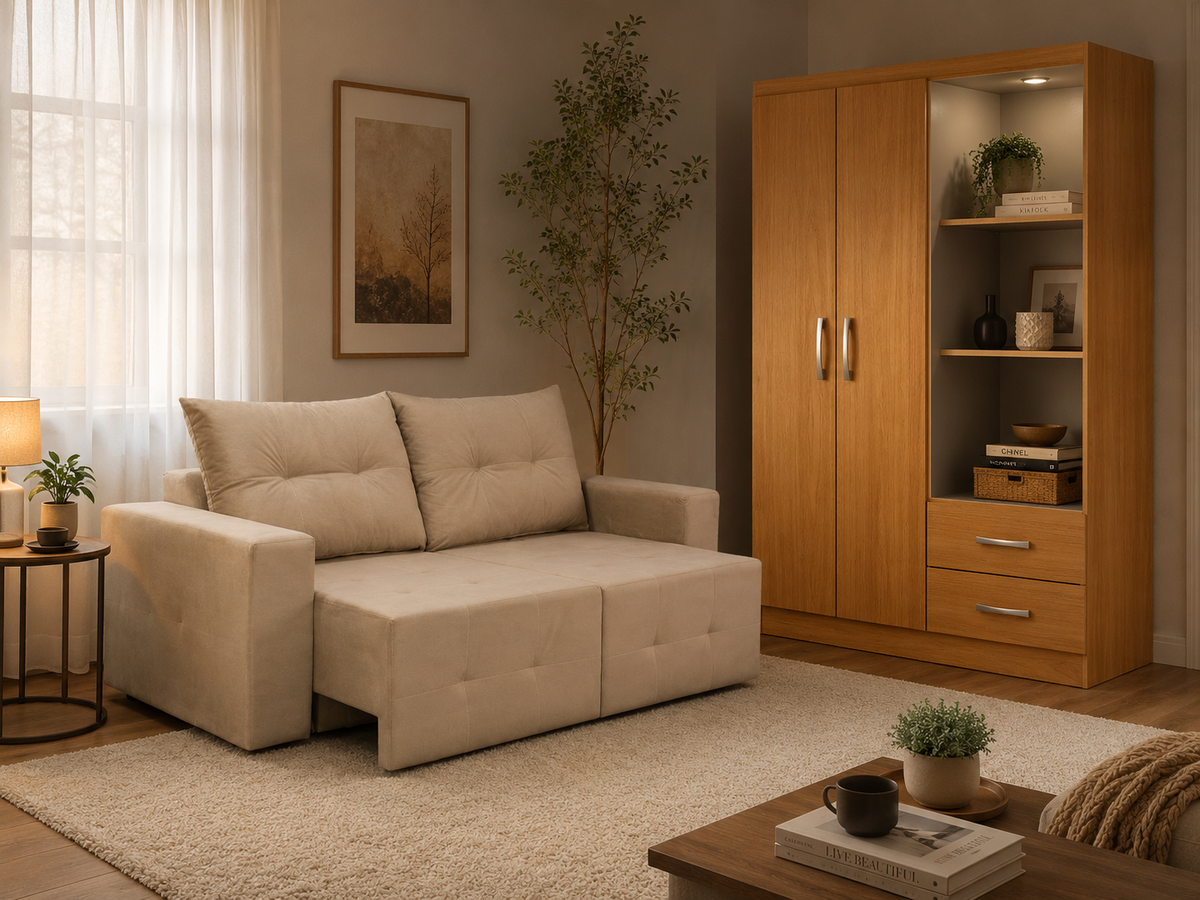 COMBO: GUARDA ROUPA CAPELINHA 2P E 2GV + SOFA HAVAI