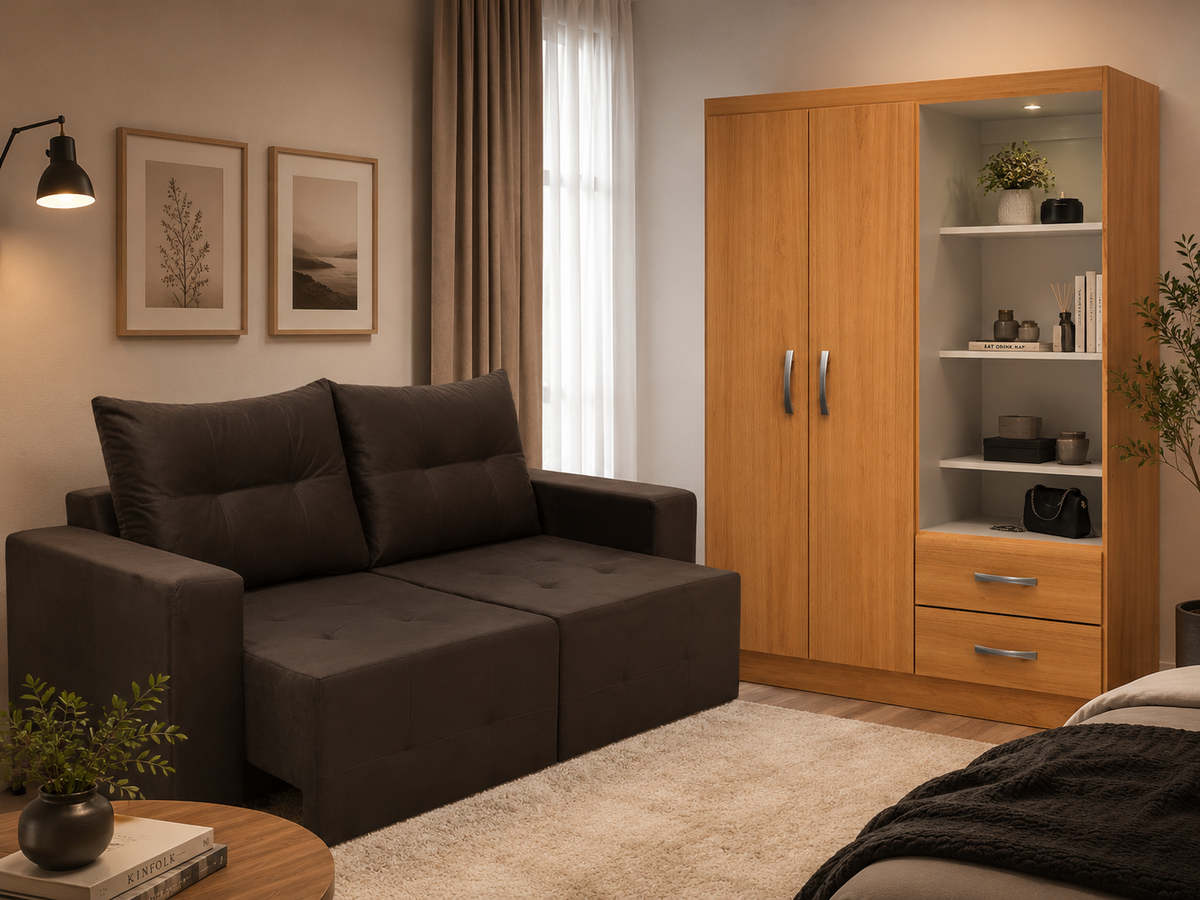 COMBO: GUARDA ROUPA CAPELINHA 2P E 2GV + SOFA HAVAI