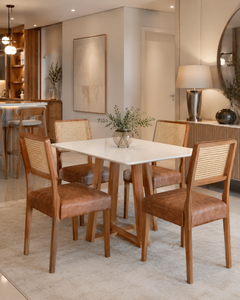 MESA BALI COM VIDRO + 4 CADEIRAS GRECIA
