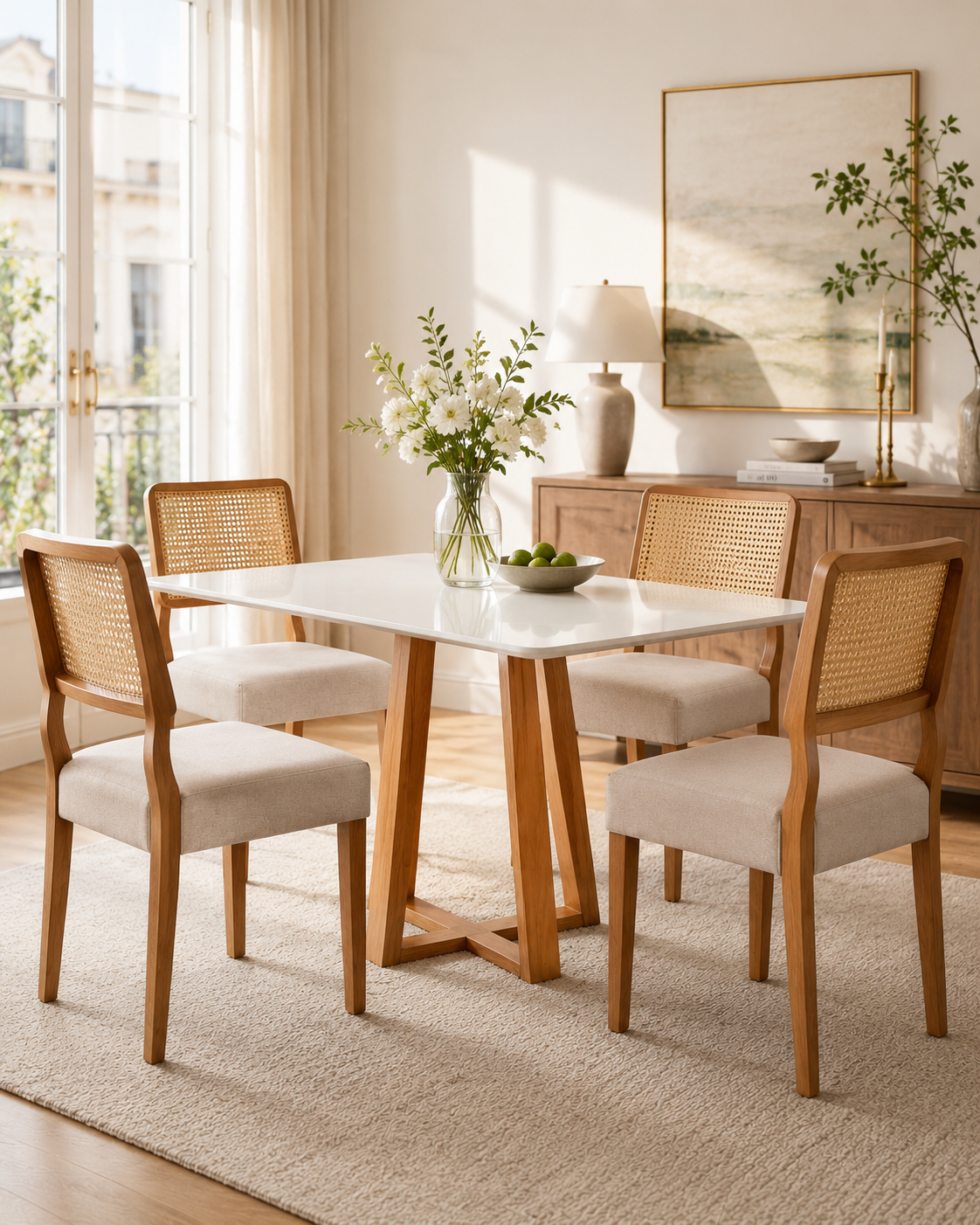 MESA BALI COM VIDRO + 4 CADEIRAS GRECIA