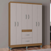 Guarda Roupa Milão Com Pé - 6 Portas 2 Gavetas - Castanho/off - Poquema
