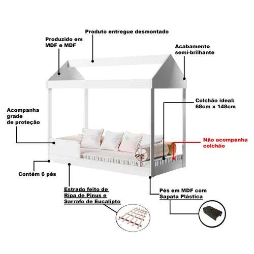 Mini Cama Montessoriana Dakota Branco - Gabrielli