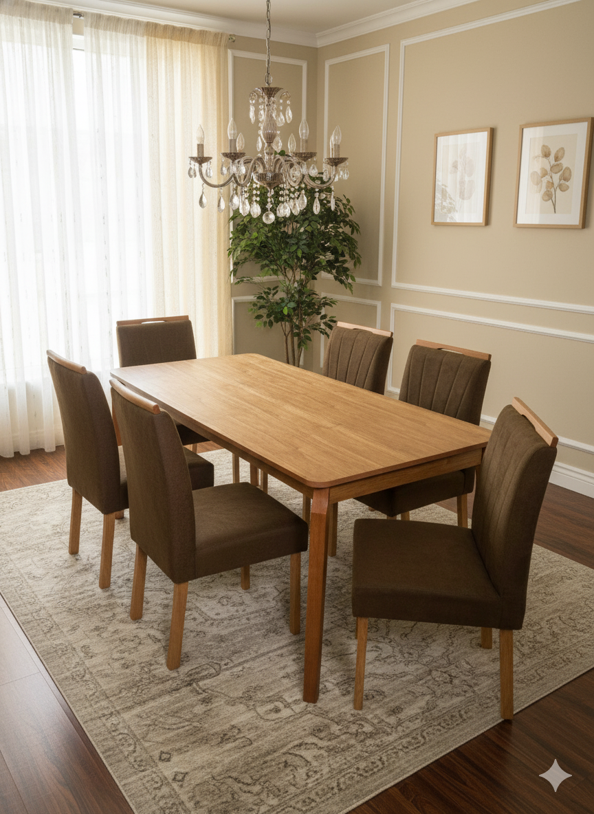 MESA ALEGRA 1.80X0.90 + 6 CAD MALAGA SUEDE CHUMBO (406)