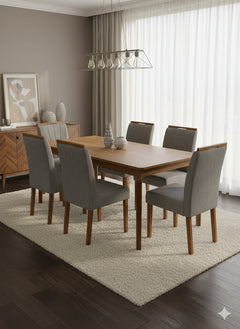 MESA ALEGRA 1.80X0.90 + 6 CAD MALAGA SUEDE CHUMBO (406)