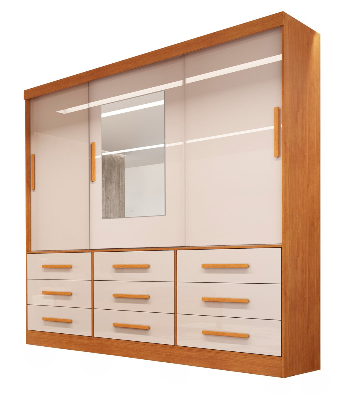 GUARDA ROUPA ATHENAS 3 PORTAS 9 GAVETAS | COM ESPELHO E KIT PES