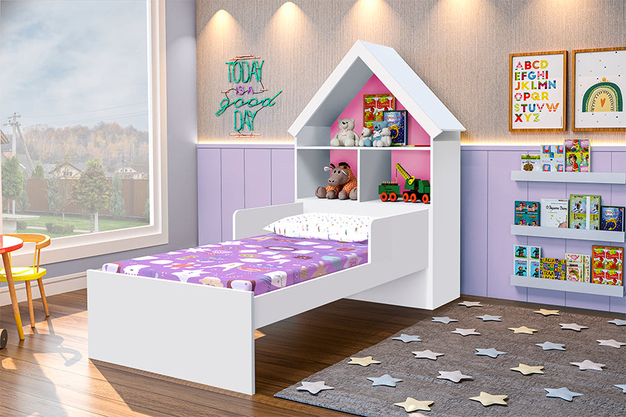 Cama Infantil Com Prateleiras Casinha - Gabrielli Móveis