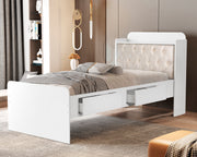 Cama Solteiro Tamiris Baú com Capitonê Bege