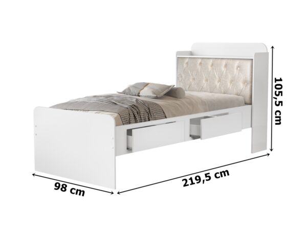 Cama Solteiro Tamiris Baú com Capitonê Bege