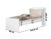 Cama Solteiro Tamiris Baú com Capitonê Bege