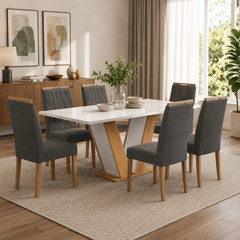 MESA QATAR 1.60X80 + 6 CADEIRAS MAIA