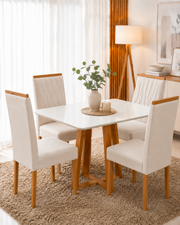 MESA BALI COM VIDRO + 4 CADEIRA MAIA