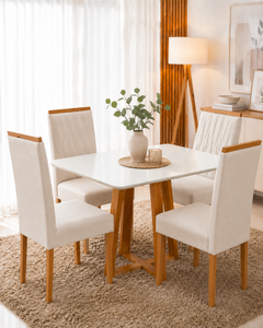 MESA BALI COM VIDRO + 4 CADEIRA MAIA