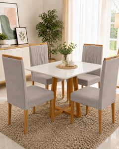 MESA BALI COM VIDRO + 4 CADEIRA MAIA