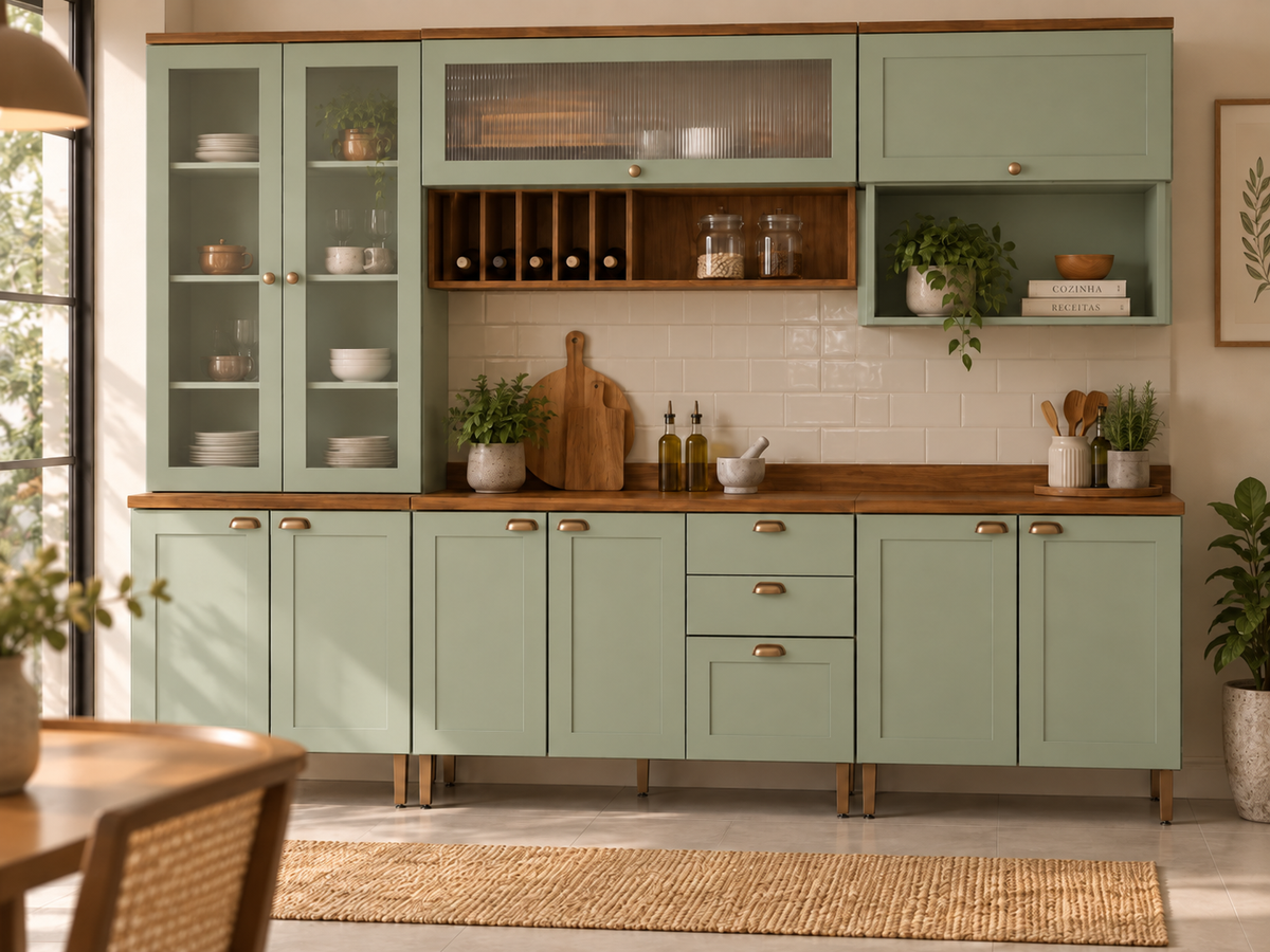 COZINHA MODULADA ILUMINATA | 6 PECAS | EBANO/MINT