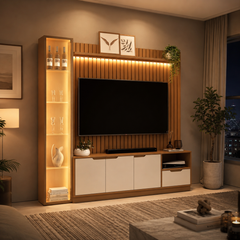 HOME MODULAR JB PAINEL RIPADO | TORRE | PRATELEIRA LED | BANCADA TUCUMÃ