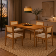MESA ALEGRA 1.20X0.80 + 4 CD SANTORINI LINHO CRU