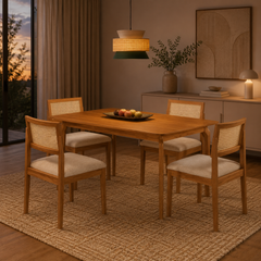 MESA ALEGRA 1.20X0.80 + 4 CD SANTORINI LINHO CRU