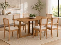 MESA ANTONELA RETANGULAR + 6 CAD GARDENI CANELA/L.AREIRA