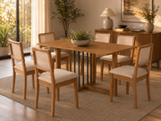 MESA ANTONELA RETANGULAR + 6 CAD GARDENI CANELA/L.AREIRA