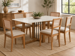 MESA ANTONELA RETANGULAR + 6 CADEIRAS GARDENIA CANELA / L.AREIA