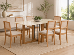 MESA ANTONELA RETANGULAR + 6 CADEIRAS GARDENIA CANELA / L.AREIA