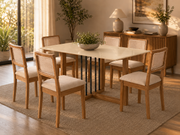 MESA ANTONELA RETANGULAR + 6 CADEIRAS GARDENIA CANELA / L.AREIA
