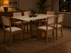 MESA ANTONELA RETANGULAR + 6 CADEIRAS GARDENIA CANELA / L.AREIA