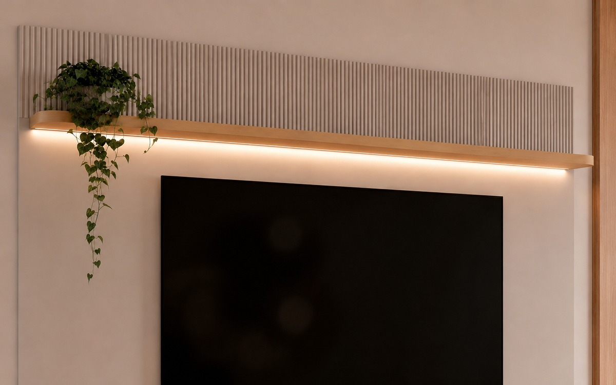 HOME MODULAR JB PAINEL RIPADO | TORRE | PRATELEIRA LED | BANCADA TUCUMÃ
