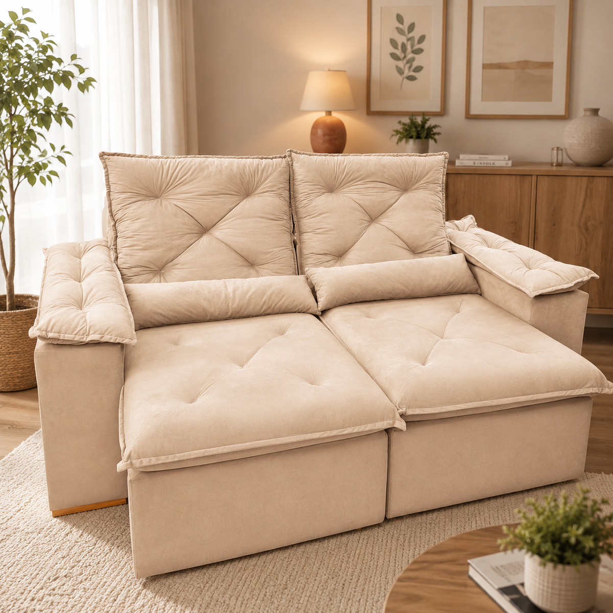 SOFA RETRATIL GRECIA/BRAZAO | 2 MODULOS| BEGE