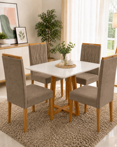 MESA BALI COM VIDRO + 4 CADEIRA MAIA