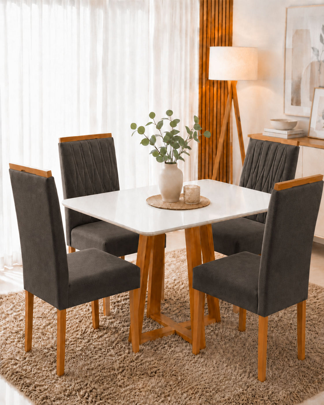 MESA BALI COM VIDRO + 4 CADEIRA MAIA