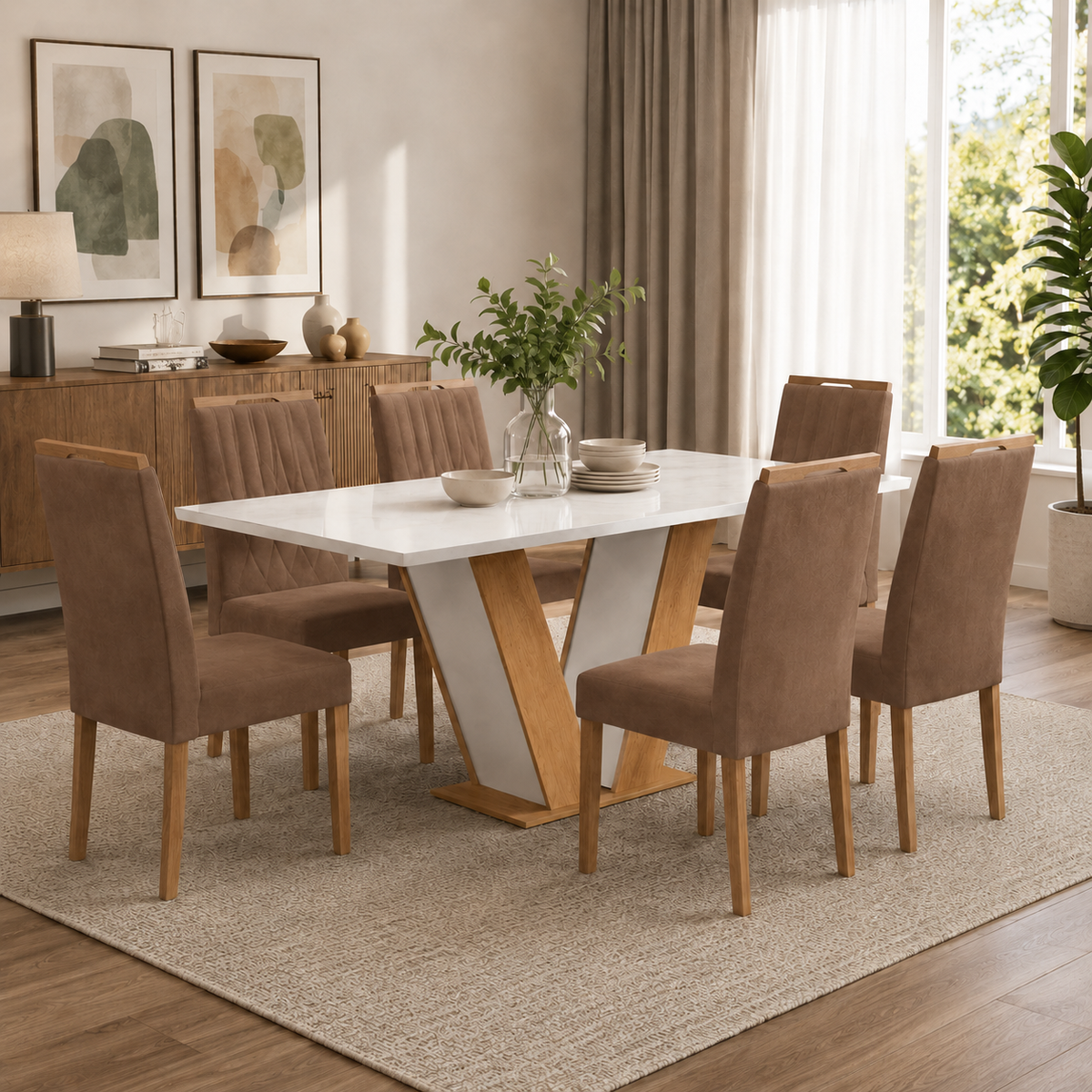 MESA QATAR 1.60X80 + 6 CADEIRAS MAIA