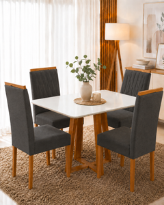 MESA BALI COM VIDRO + 4 CADEIRA MAIA